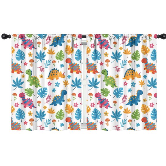 Blackout Kids Curtains,Colorful Dinosaurs Leaf White Pattern Childrens Insulated Curtains Set Of 2,Bedroom Essentials,Toddler Room Decor 42"x54"