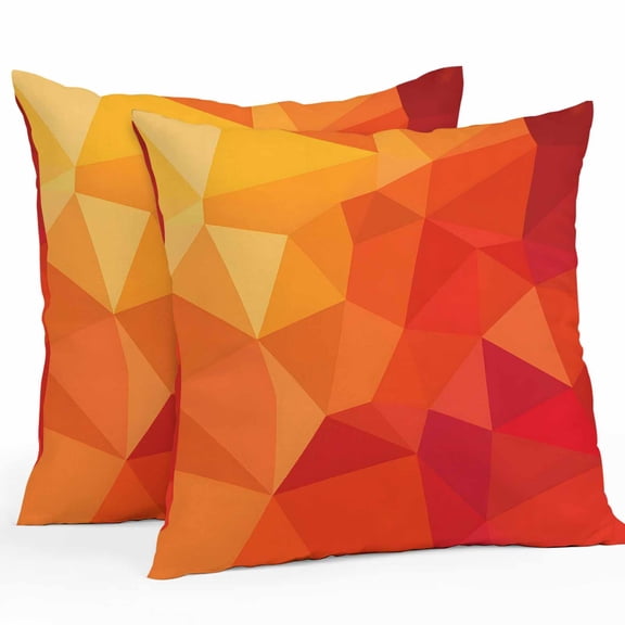 Red Orange Outdoor Pillow Covers, Waterproof Decorative Throw Pillowcases Set of 2, Modern Abstract Ombre Geometric Aesthetic Couch Cushion Cases with Zipper for Outside Patio Garden Sofa 20"x20"