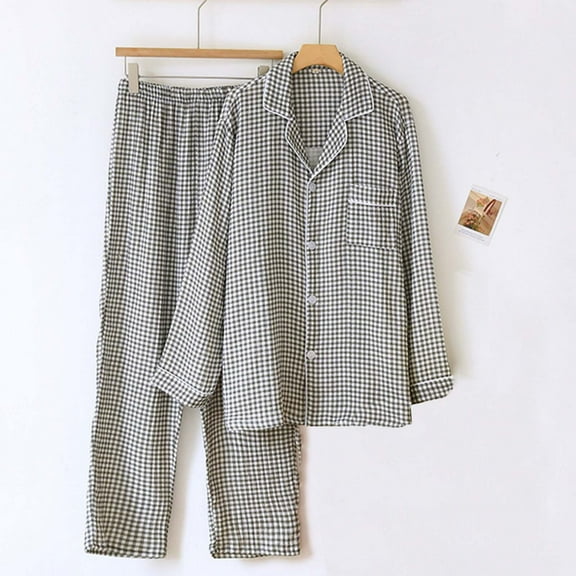 Button Up Pajamas For Women Set Comfort Plaid Long Sleeve Top And Pant Pj Set Soft Sleepwear 2 Piece Outfits Loungewear Sets Grey L