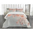 thumbnail image 3 of Ambesonne Peach Quilted Bedspread Set 3 Pcs, Scenery Sakura Trees, King Size, Bluegrey Coral, 3 of 5