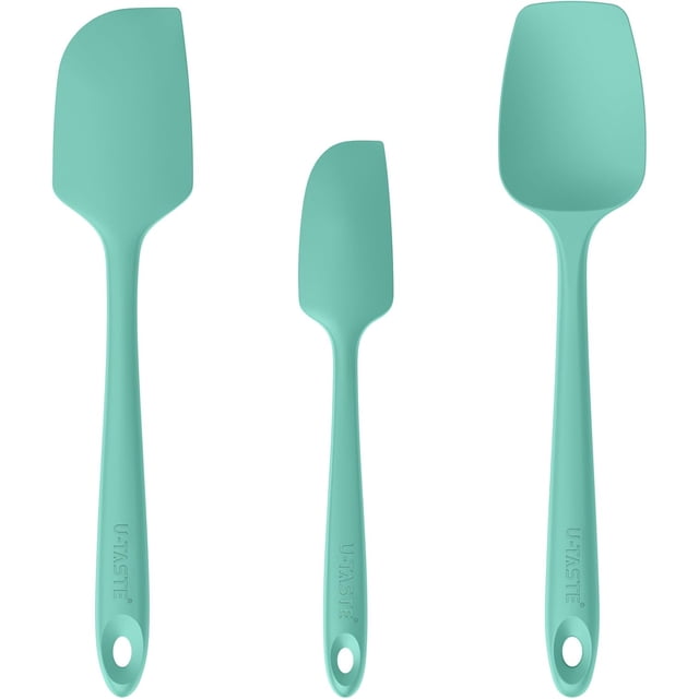 U-Taste 480°F High Heat Resistant Silicone Spatula Set of 3, BPA-Free Food Grade Kitchen Cooking Baking Mixing One Piece Seamless Flexible Rubber Scraper for Nonstick Cookware (Aqua Sky)