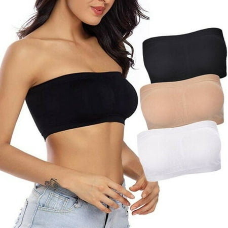 Kiapeise Double Layers Plus Size Strapless Bra Bandeau Tube Removable  Padded Top Stretchy
