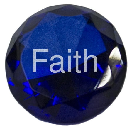 1.5 Inch Large Inspirational Message Round Cut Jewel Paperweight - Faith (Blue)