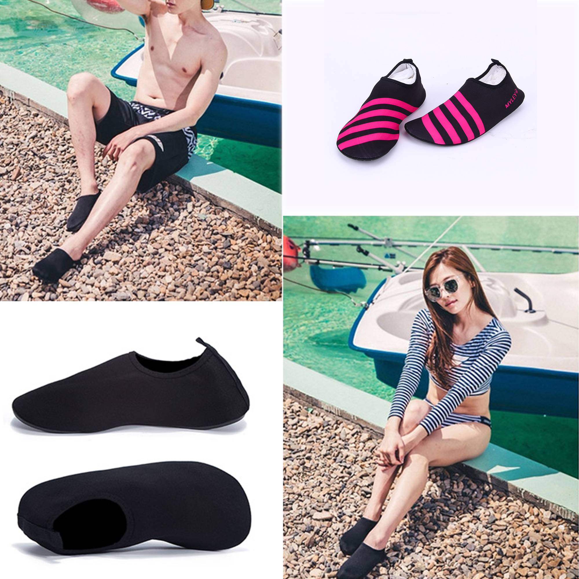 Women 2 Pair Skin Water Shoes Summer Beach Swimming Shoes Aqua Socks