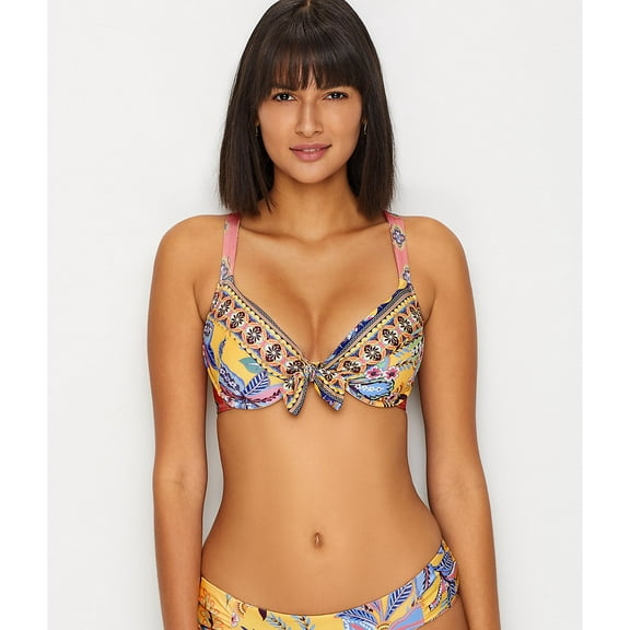 Becca MULTI Tapestry Bloom Convertible Push-Up Bikini Swim Top, US Medium