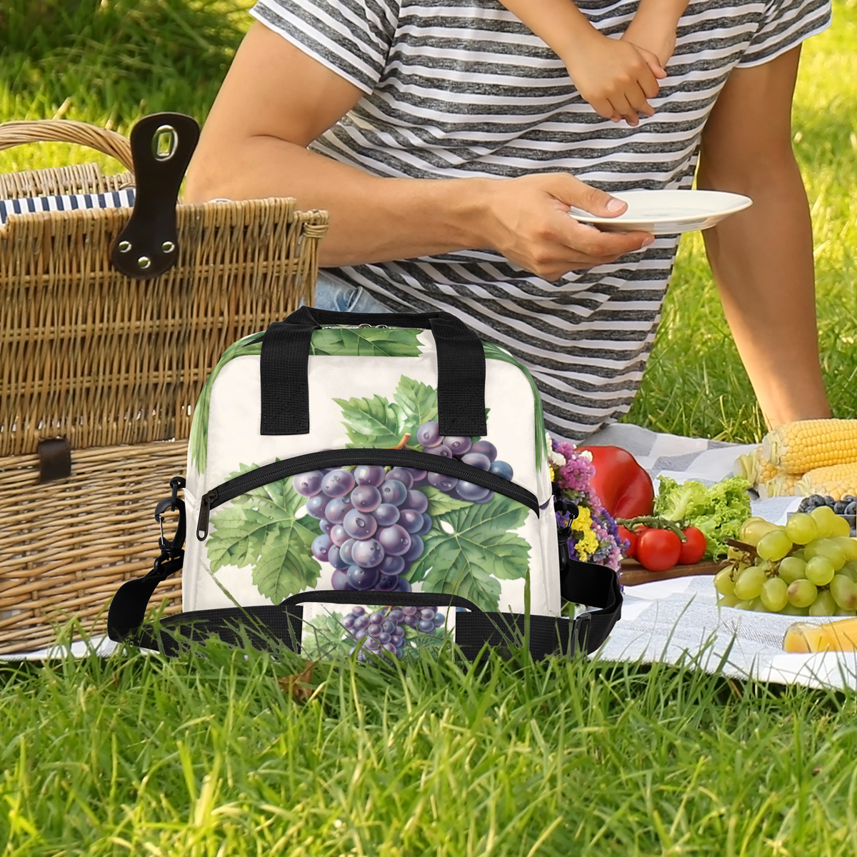 Herdesigns Purple Grape Insulated Lunch Bag for Women Men Adults Large Reusable Lunch Box Leakproof Portable Cooler Tote Bags with Adjustable Shoulder Strap