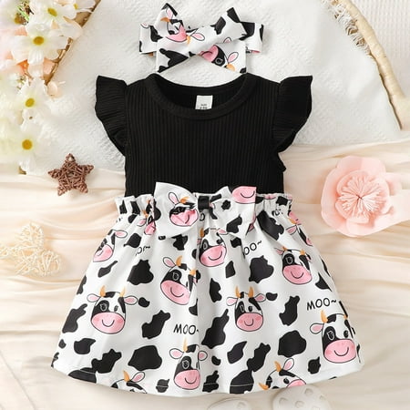 

Aayomet Girls Dresses Toddler Girls Child Fly Sleeve Cow Prints Summer Beach Sundress Party Dresses Princess Dress Black 9-12 Months