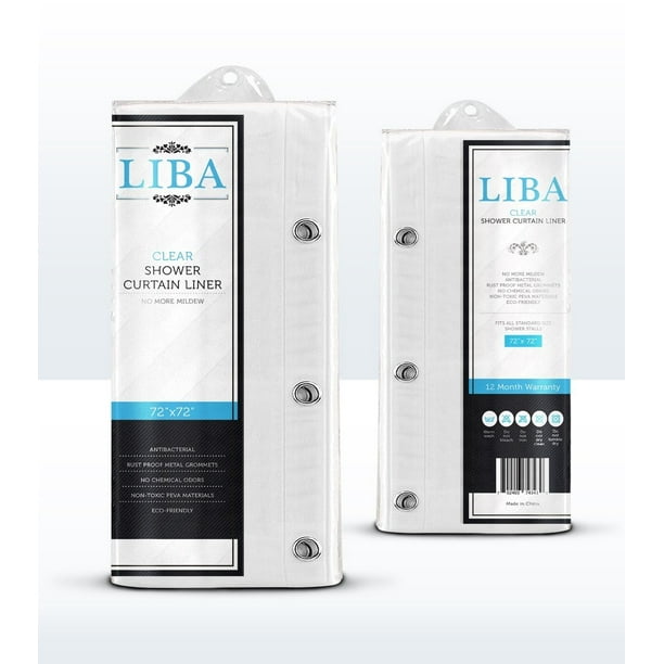 LiBa Mildew Resistant AntiBacterial PEVA Shower Curtain Liner, 72x72