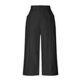 thumbnail image 3 of Fesfesfes Women's Trendy Britches Summer Solid Color High-Waisted Wide-Leg Pants Casual Loose Mid-Calf Length Trousers with Pockets(Black#2,L), 3 of 5