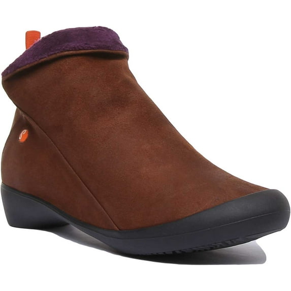 Softinos Farah Women's Soft Leather Zip Up Casual Ankle Boot In Cognac Size 7.5-8