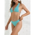 thumbnail image 2 of DARING DIVA Women's Halter Ribbed Lace Up Bikini Sets X-Large Lake Blue, 2 of 6