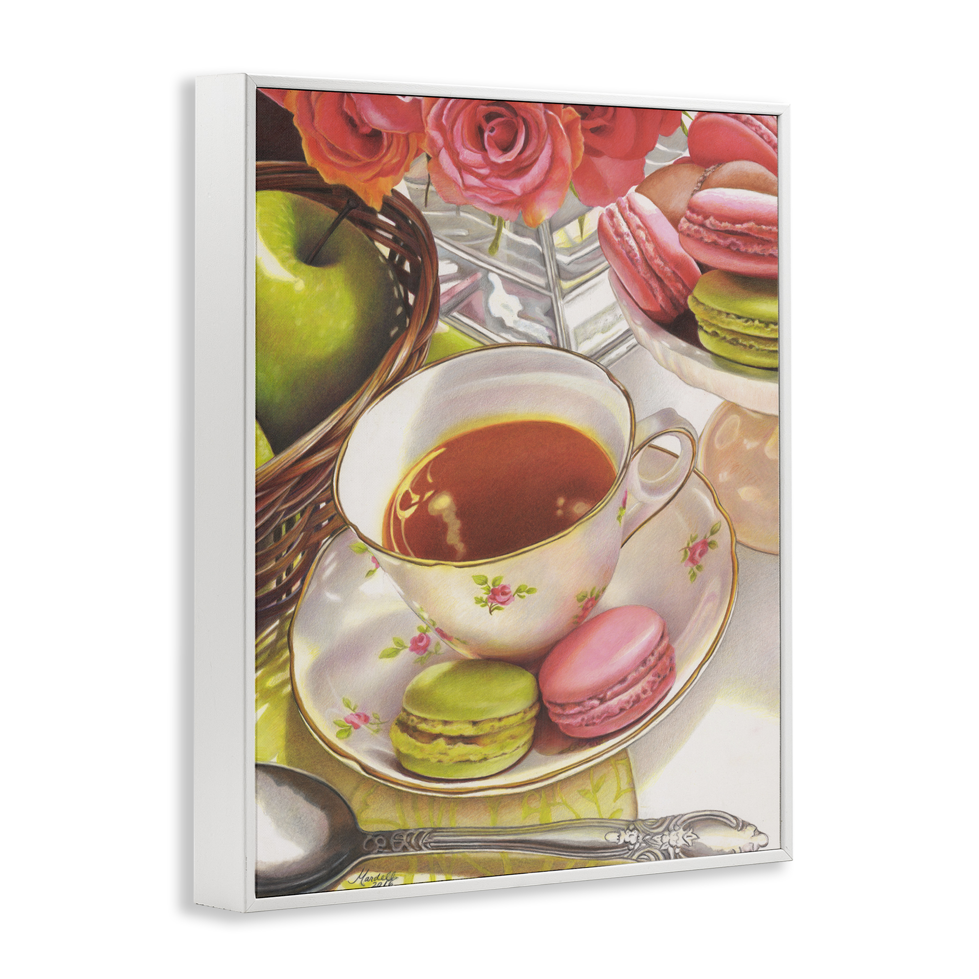 Stupell Industries Tea with Macarons Food & Beverage Painting White Framed Art Print Wall Art, 11 x 14