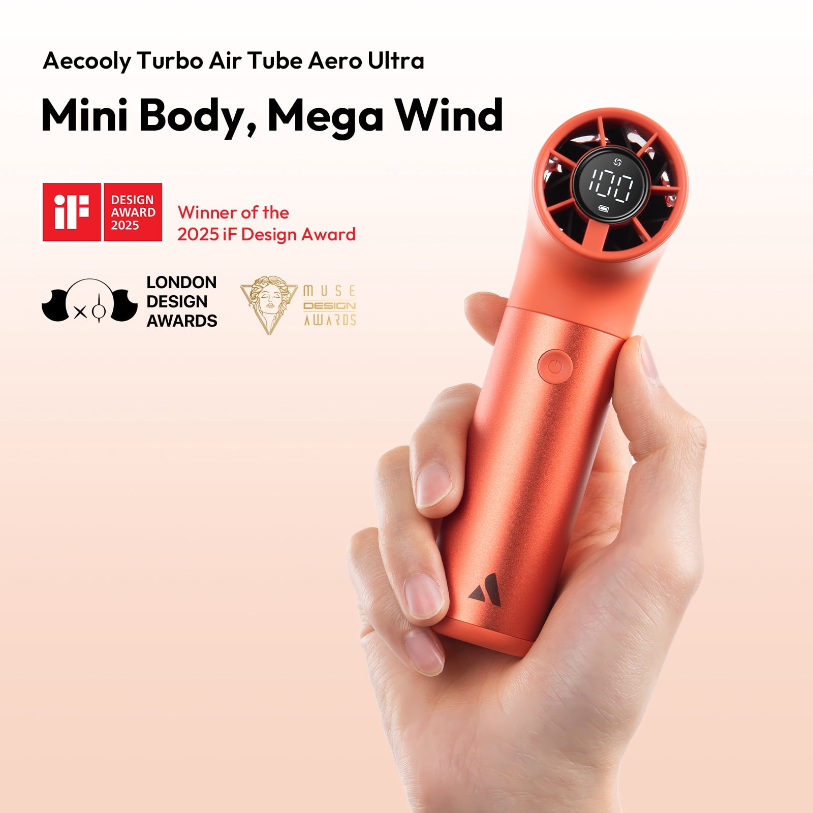 Aecooly Aero Ultra Handheld Fan, 19000 RPM Turbo, 7-Speed Aluminum, 15H Rechargeable Mini Fan for Travel and Office