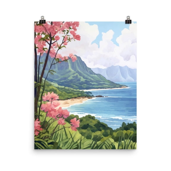 Napali Coast Print, Kauai Hawaiian Seascape Wall Art, Tropical Ocean Poster, Pacific Coastal Landscape Decor, Island Travel Art Home Decor #3724, Unframed Poster Size 8x12