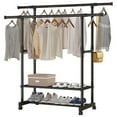 thumbnail image 1 of Aoresac Double Rod Rolling Clothes Rack with Shelves Adjustable Height, 1 of 8