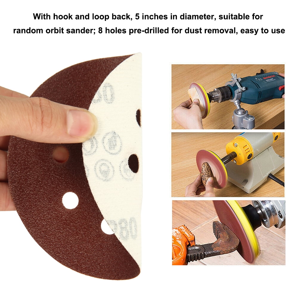 100pc 125mm 5/" Sanding Discs Pads 80-3000 Mix Orbital Sander Hook Loop Sandpaper