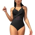 thumbnail image 2 of Elainilye Fashion Swimsuit for Women 2024 Tummy Control One Piece Swimsuit Spring Solid Color Mesh Bikini Swimsuit,Black, 2 of 6
