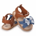 thumbnail image 3 of Huowey Girls Baby Sandals Summer Fashion Denim Cute Bow Lace Trim Adjustable Ankle Strap Open Toe Comfortable Flat Thick Soles Shoes Non- Lightweight Princess Sandals Footwear,Blue,0-6 Months, 3 of 6