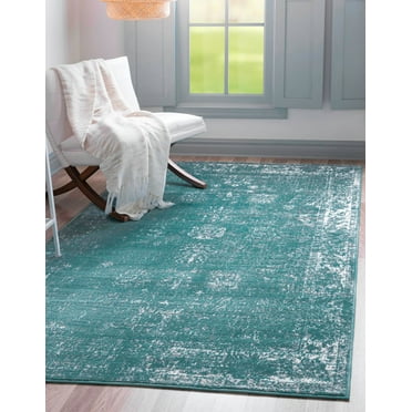 Rugs.com Monte Carlo Collection Rug – 5' x 8' Turquoise Medium Rug Perfect For Living Rooms, Large Dining Rooms, Open Floorplans