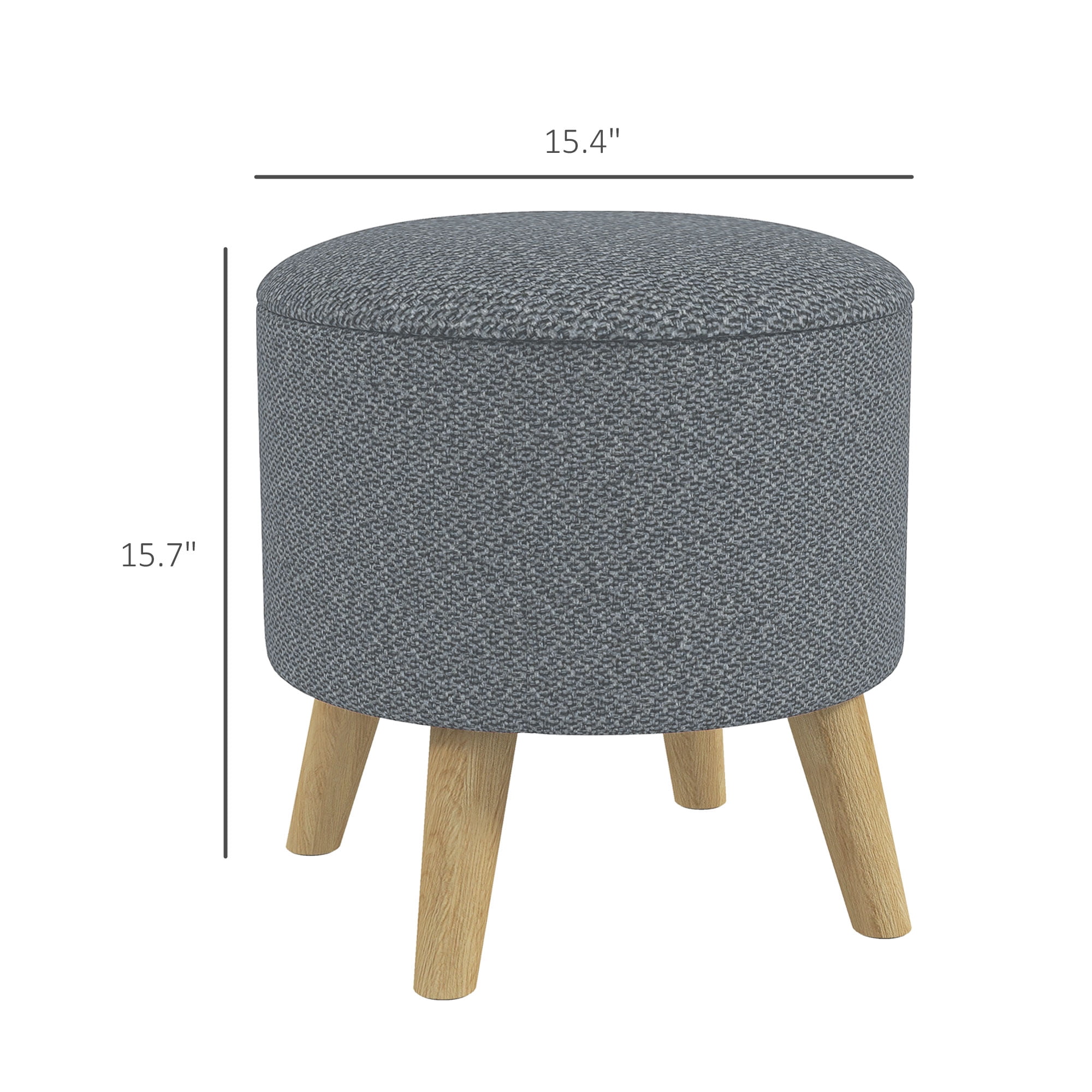 HOMCOM Storage Ottoman, Round Footstool with Linen Feel Fabric Upholstery, Removable Top, Hidden Space and Wood Legs for Living Room, Gray