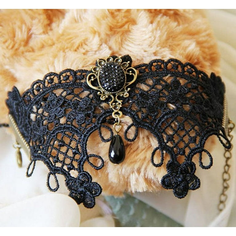 CHGBMOK Gothic Black Lace Bracelet with Finger Ring, Vintage