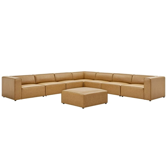 Modular Sectional Sofa Couch, Tan, Vegan Leather, Living Kitchen Cafe Bistro Hospitality Restaurant, Modern Contemporary HB33469