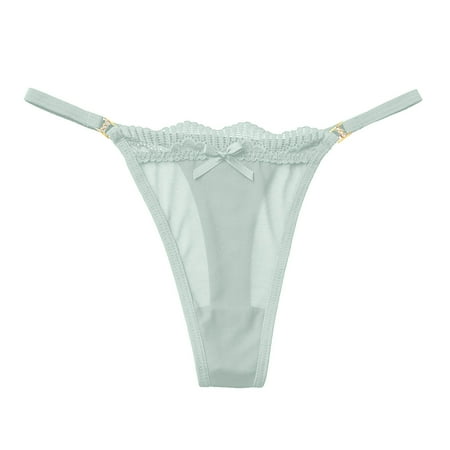 Women Sexy Bow Knot Panties Mesh Full Sheer Lace Seamless Thong Panties Silk G String Panties for Women