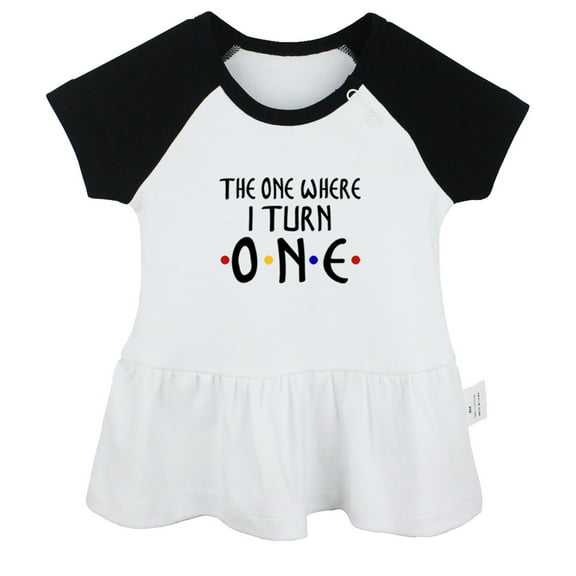 The one Where I turn ONE Funny Dresses For Baby, Newborn Babies Skirts, Infant Princess Dress, 0-24M Kids Graphic Clothes (Black Raglan Dresses, 0-6 Months)
