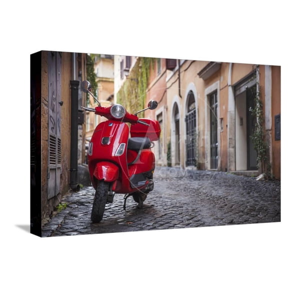 Italy, Lazio, Rome, Trastevere, Red Vespa, Scenic Transportation Stretched Canvas Wall Art by Jane Sweeney Sold by Art.Com