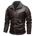 thumbnail image 2 of FRSASU Mens Solid Color Leather Jacket with Wool Collar– Fashionable Casual PU Leather Jacket Coffee, 2 of 3