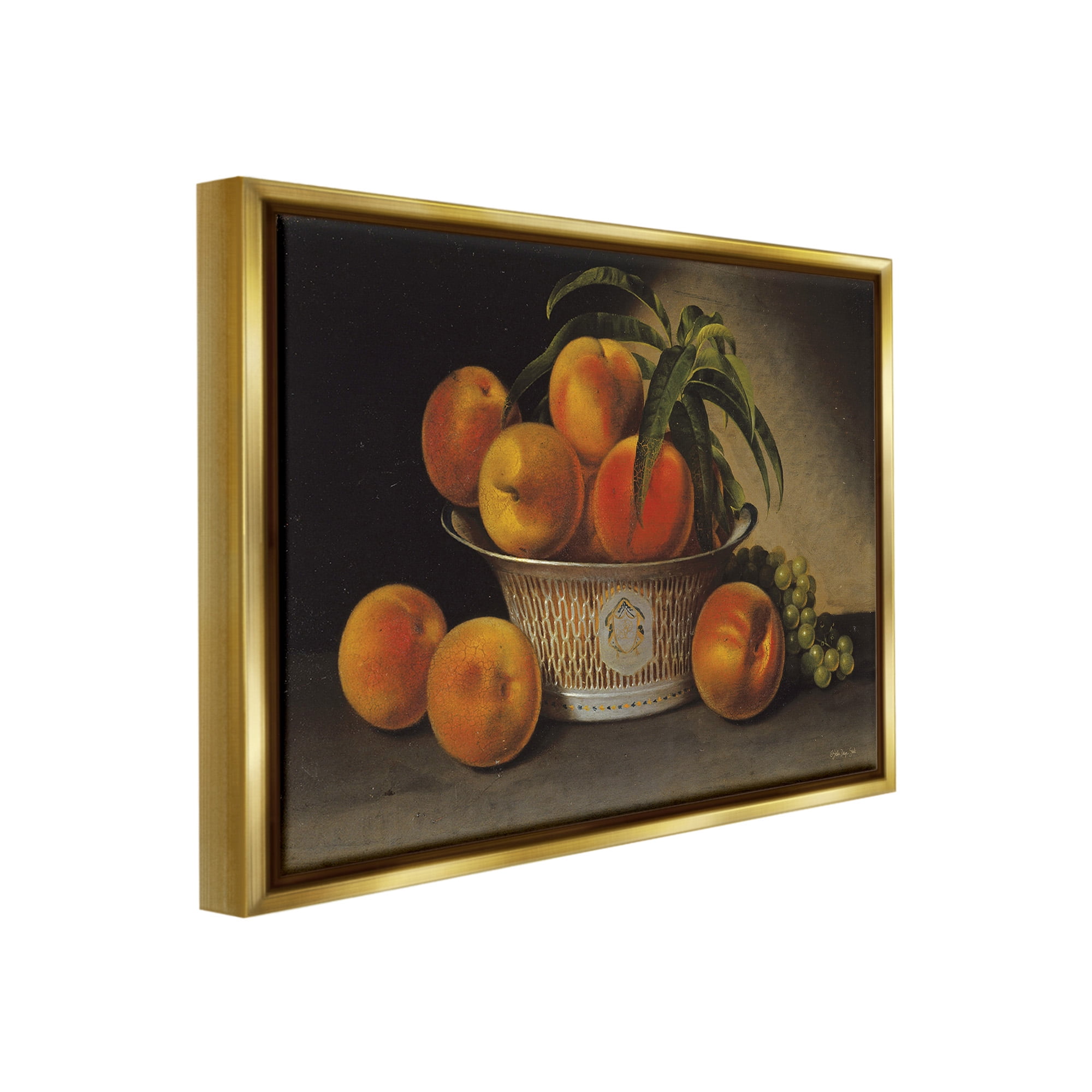 Stupell Industries Classic Peaches & Grapes Food & Beverage Painting Gold Floater Framed Canvas Art Print Wall Art, 21 x 17
