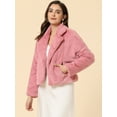 thumbnail image 3 of INSPIRE CHIC - Chaqueta corta para mujer con solapa de muesca y piel sintética esponjosa Rosa XS, 3 of 6