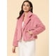 thumbnail image 3 of INSPIRE CHIC - Chaqueta corta para mujer con solapa de muesca y piel sintética esponjosa Rosa XS, 3 of 6