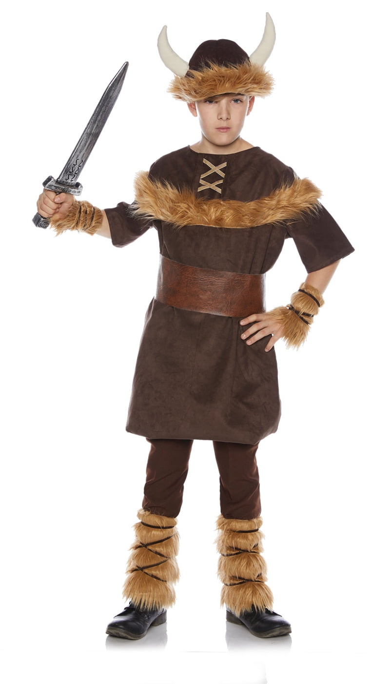 Viking Boy Child Barbarian Hunter Brown Halloween Costume-S 