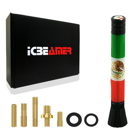ICBEAMER 3 inch / 76 mm MINI Mexican Mexico Flag Aluminum Universal Car Auto Radio Antenna Replacement