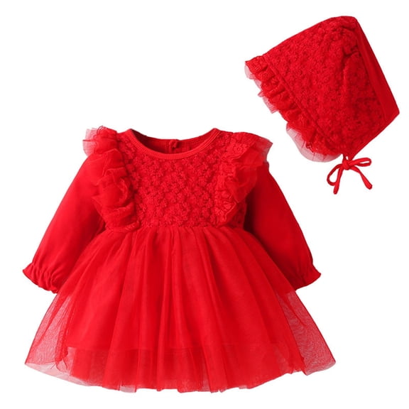 ZHUASHUM princess dresses for girls Kids Toddler Girls Solid Spring Winter Lace Long Sleeve Tulle Dress easter clothes Red,Size:6-9 Months