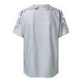 thumbnail image 5 of Top de manga corta de encaje y croché para mujer - Blusa informal de cuello redondo, poliéster, diseño con hombros al aire, corte holgado, ropa de primavera/verano, tallas S-XXL, contorno de pecho, 5 of 5