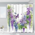 thumbnail image 3 of Floral Butterfly Shower Curtain, Purple Garden Landscape, Vine Wisteria Flower Watercolour, Spring Rustic Wildflower Animal Bathroom Decor with Hooks 84 x 70 in, 3 of 6