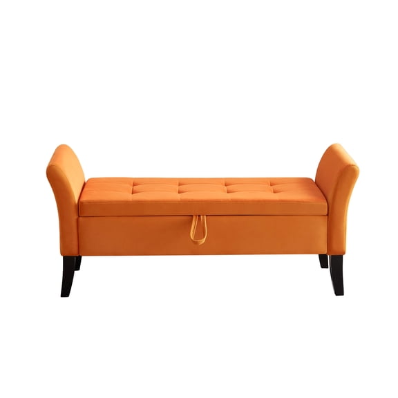 Wooden Bedroom Benches, 51.5" Bed Bench with Storage Orange Velvet, Orange Bedroom Benches,Velvet Bedroom Bench For End Of Bed, Furniture Bedroom Furniture Benches & Stools