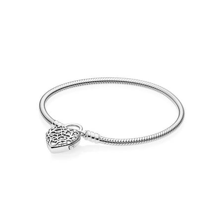 Smooth Silver Padlock Bracelet Size 17 -