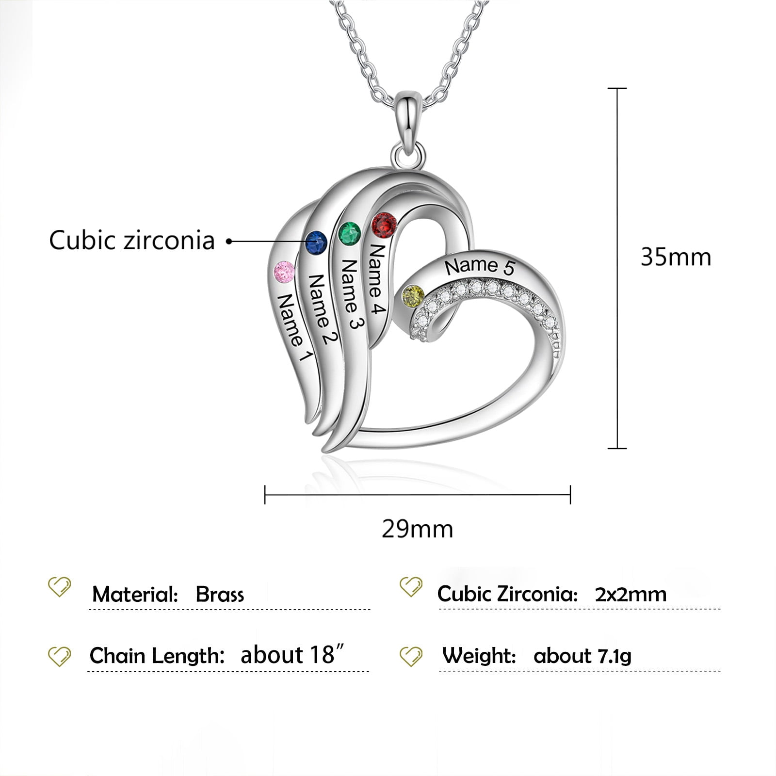 Mementos Personalized Brass Family Necklace for Women (Mother) with 5 Birthstones and Names
