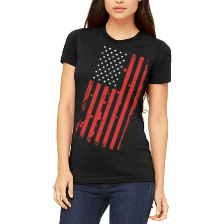 4th of July Distressed Offset American Flag Juniors Soft T