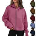 thumbnail image 1 of Yuyuzo Womens Crop Hoodies Long Sleeve Full Zip Sweatshirts Thumb Hole Fall Jacket with Pockets Size PinkS, 1 of 6