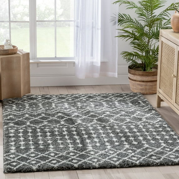 Well Woven Cambrana Grey Super Thick & Soft Tribal Diamond Stripes Area Rug 9x13 (9'3" x 12'6")