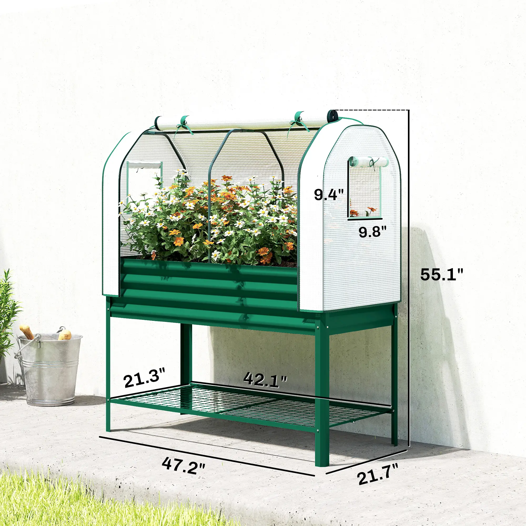 Raised Garden Bed with PE Greenhouse