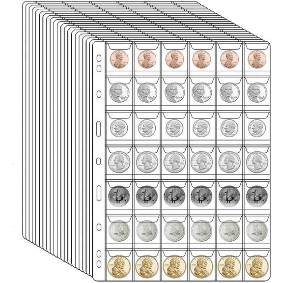 630Pockets Coin Collection Pages, 15 Sheets Coin Collection Supplies Pages with Standard 9 Hole Coin Binder Sleeves (42 Pocket)