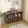 thumbnail image 6 of Large Record Player Stand, Vinyl Record Storage Holder with Power Outlet, Turntable Stand for Living Room (Walnut), 6 of 8
