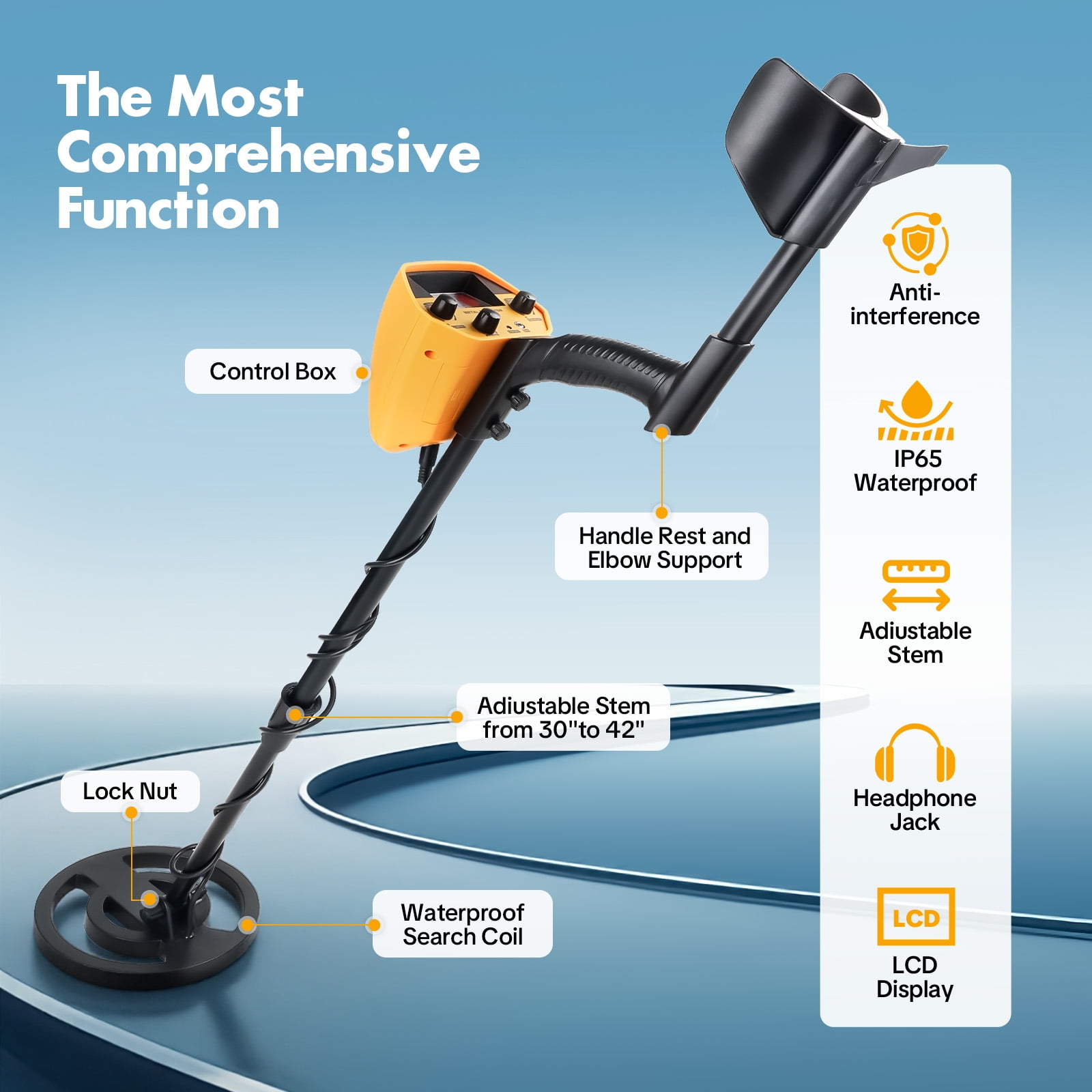 Fovendi Metal Detector for Adults & Kids,Waterproof Professional Higher Accuracy Gold Detector with LCD Display, Adjustable 30" to 42" Gold Finder Outdoor for Gift
