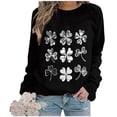 thumbnail image 2 of LEKWK Sweatshirts for Women Vintage Sketch Crew Neck Long Sleeve Graphic Tees White Grid Shamrock Print St Patricks Day Holiday Pullover, 2 of 5