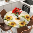 thumbnail image 2 of Sunflower Round Fitted Table Cover Vintage Flower Leaf Farmhouse Retro Background Waterproof Table Cloth with Elastic Edge Wipeable Tablecloth for Picnic Camping Party Fits 45"-54" Diameter, 2 of 8